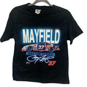 Vintage 90’s NASCAR Mayfield 37 Black T-Shirt Size 12/14 kids Women’s S/M